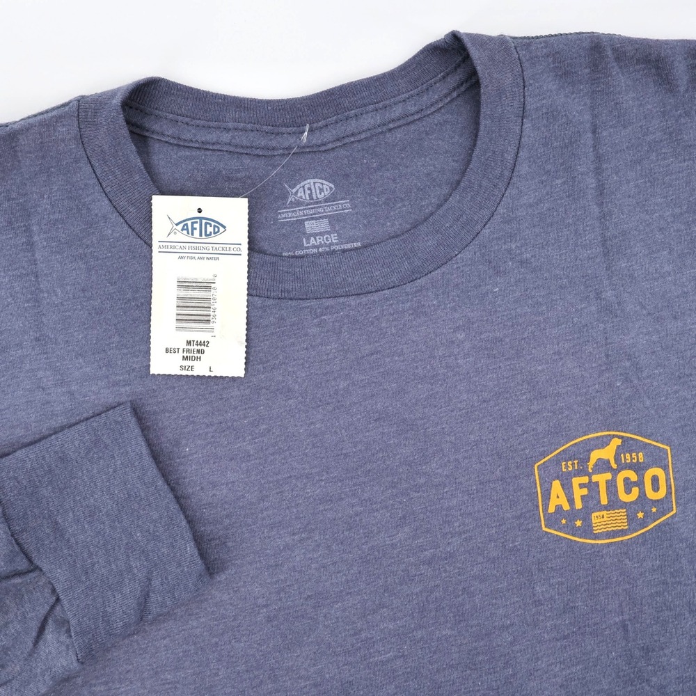 NEW AFTCO Best Friend‎ Dog Long Sleeve Cotton Blend T-Shirt Navy Blue Mens L